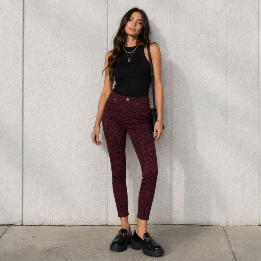 Sanctuary Cheetah Print Skinny Jeans Size 4 Burgundy High Rise